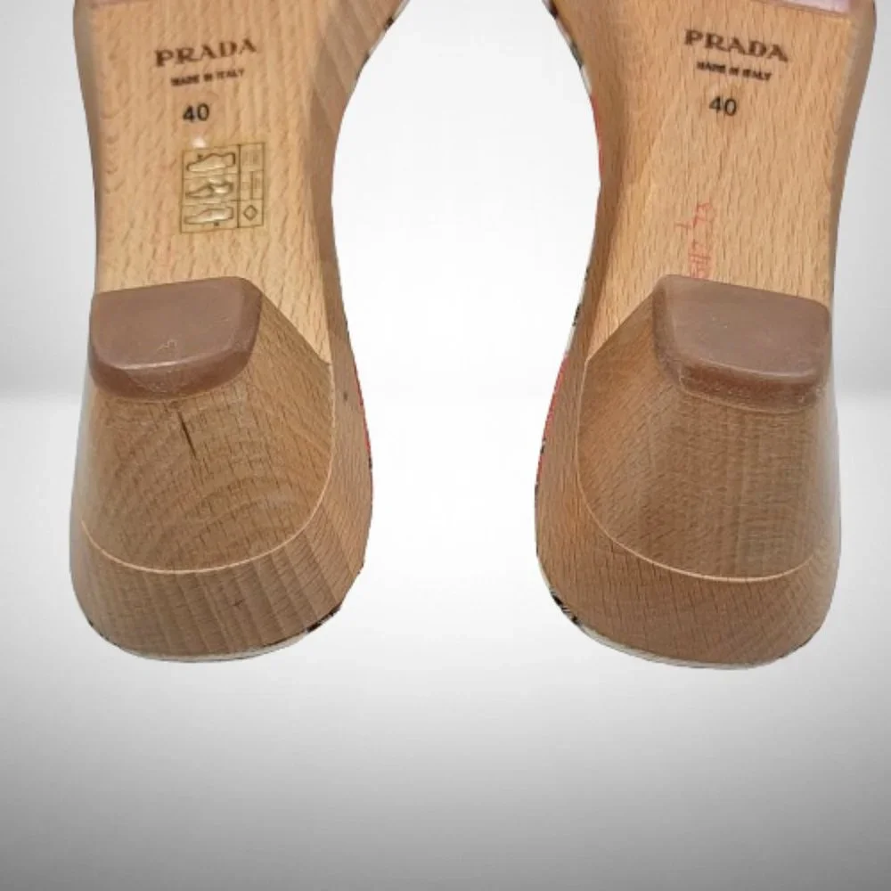 Prada Coral Orange Wooden Mule Sandals - New - Size: 40 - Picture 4 of 12